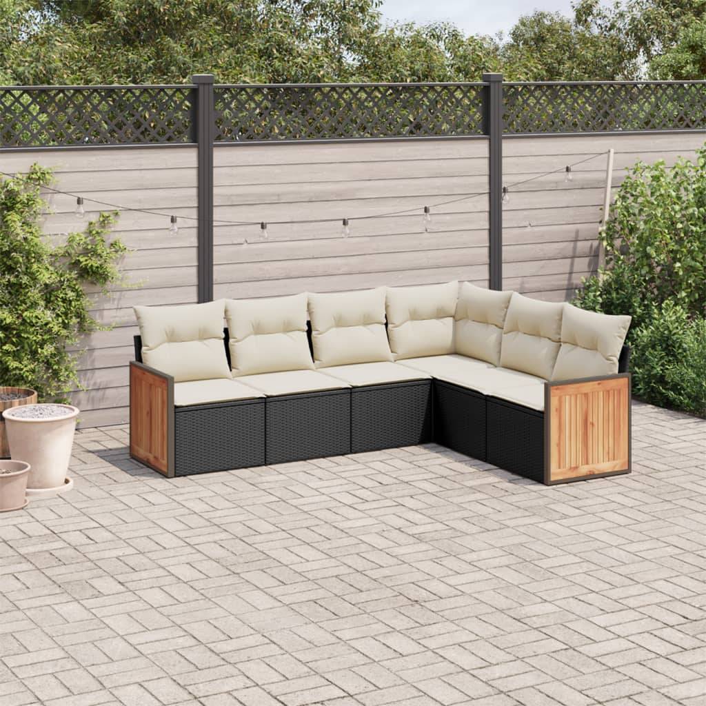 Sofasæt Til Haven 6 Dele Med Hynder Polyrattan - Sort og cremefarvet / Uden bord