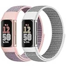 Bcuckood 2 stycken nylonloop-armband, kompatibla med Fitbit Charge 6/Fitbit Charge 5, för kvinnor, män, nylon, ersättningsarmband, sport, sololoop, klockarmband för Fitbit Charge 6/Fitbit Charge 5