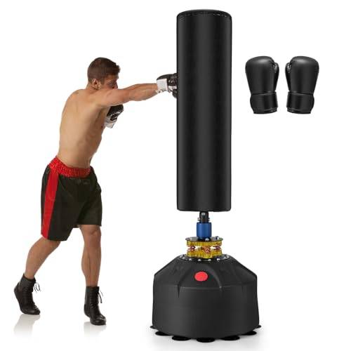 KOMFOTTEU Stående Boxningssäck 173 cm, Tung Med Stativ, Set Ink. Sugkoppsbas Och Boxhandskar, Kickboxningssäck, Sandsäck för Vuxna
