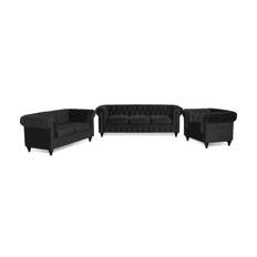 Manor House Chesterfield Lyx Modern Soffgrupp 3+2+1 i Sammet - Svart soffgrupp Grå,Svart