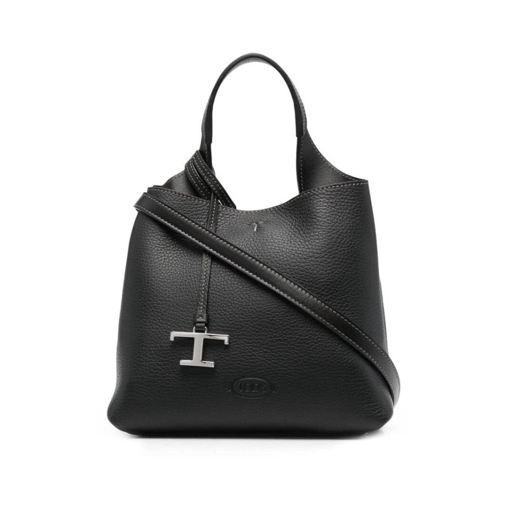 Tod's Læder Tote Taske med Logo Plaque - Tasker - Dame - Sort - ONE SIZE - Læder