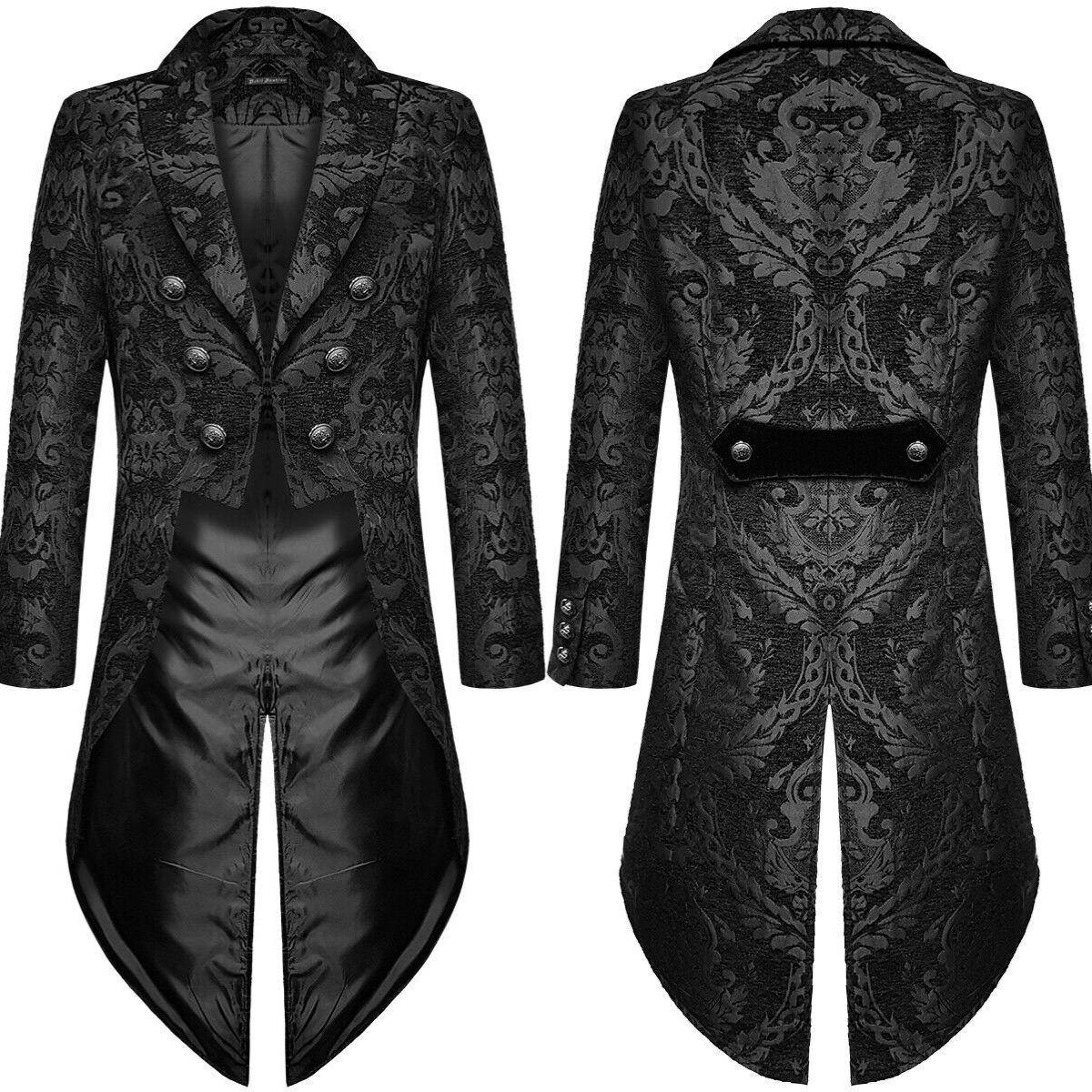 Män viktoriansk kappa Kostym Svart Smoking Halloween Cosplay Kostym frack Gotisk Steampunk Trench Klänning Överrock cm