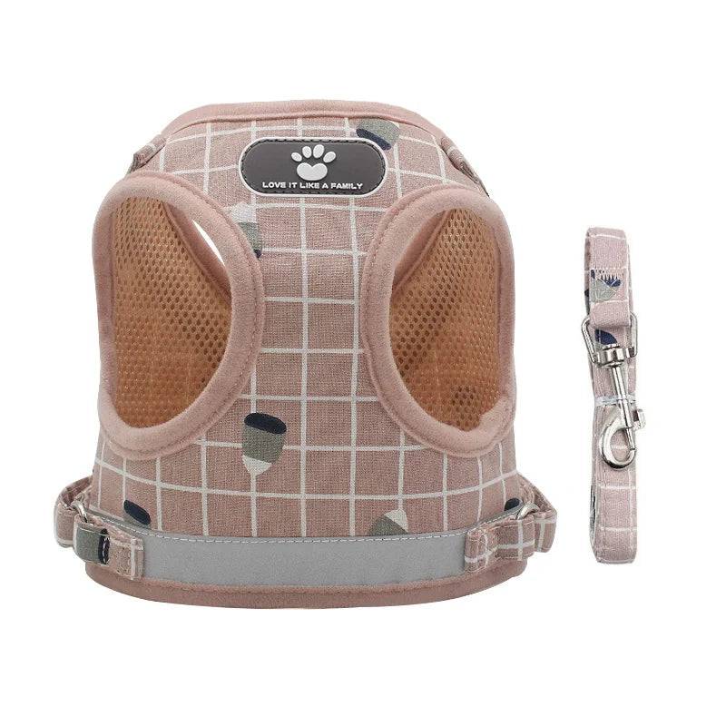 Adjustable Mesh & Plaid Cat Harness and Leash Set - Pink Plaid / S-suit 1.5-3.0kg / SPC (S-suit 1.5-3.0kg)