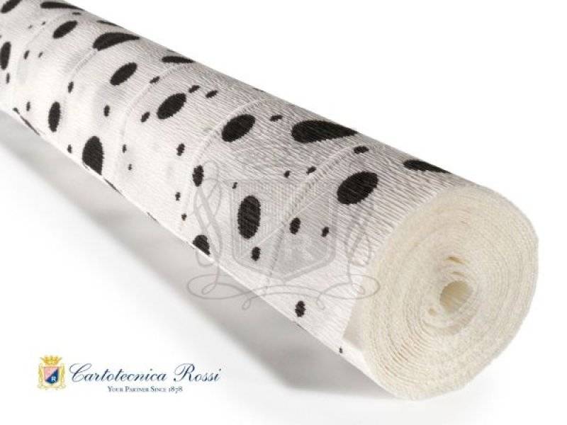 Kräppapper 180 - CLASSIC NUANSED 600/6 - Black Polka Dots on White Background