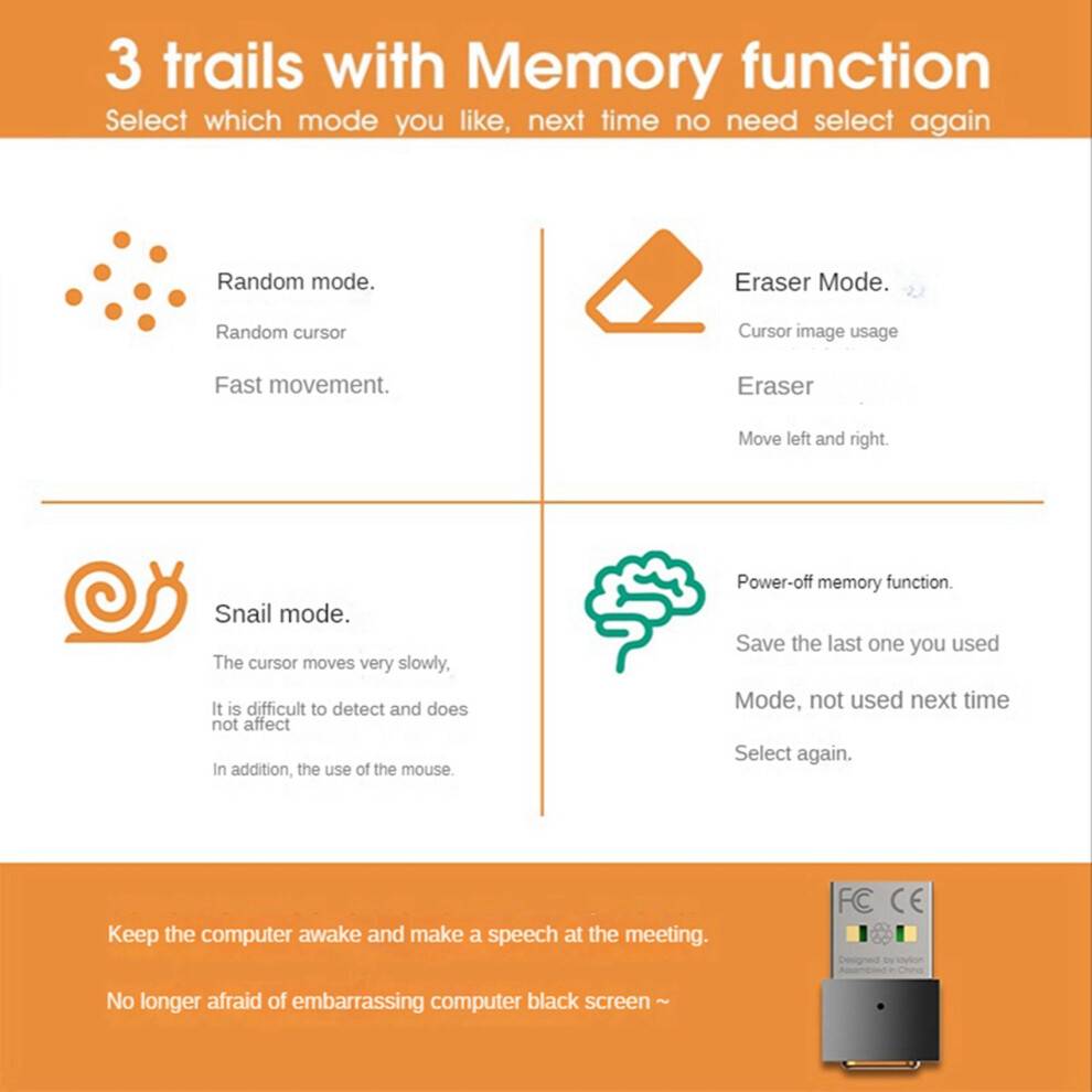 2X USB Mouse Mover Undetectable Mouse Jiggler with Memory Function Automatic Mouse Mover Jiggler Keeps PC Awake