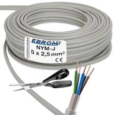 EBROM NYM-J 5x2,5 mm² - Mantelleitung - Installationskabel - Feuchtraumkabel - grau - Auswahl in 5 Meter Schritten, auf den Meter genau geschnitten - Ihre Auswahl: NYM-J 5x2,5 mm2, 20 Meter