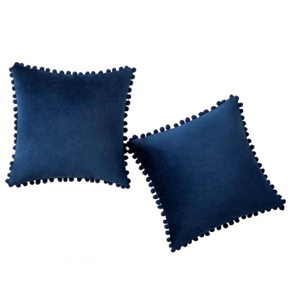 Elegant soffdekoration i sammet, fyrkantig kudde, dekorativa örngott med pompoms, mjuk sammet för heminredning i lantlig stil (18x18 tum)