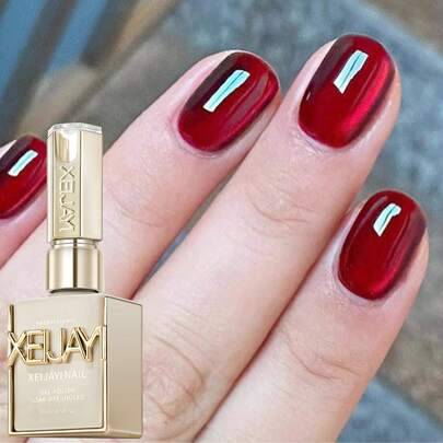 XEIJAYI 15 ml burgundär kattöga gelnagellack, ultraglossigt juvelrött kattöga magnetiskt nagellack, avtagningsbar UV-gel, lätt att applicera, lämplig - Röd