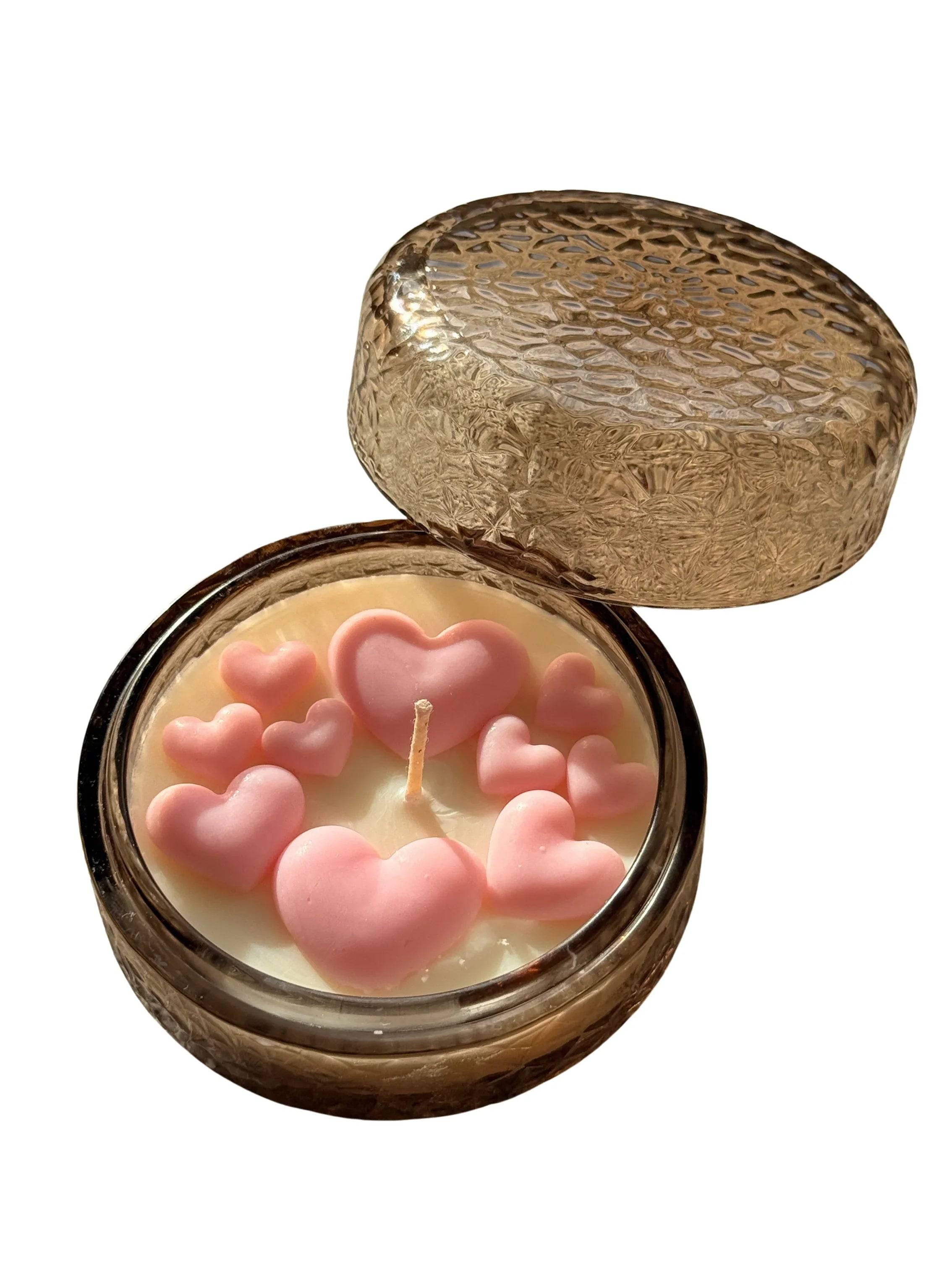 Captured Affection" 3D Pink Heart Amber Candle - Espresso Coffee