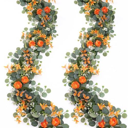 SOMYTING 2 x 2 m konstgjord blomgirlang, eukalyptusgirlang med fjärilar blommor, girlang, dekoration, sidenblommor, girlang, konstgjorda blommor, hängande för bröllopsbåge, fest, hem, trädgård