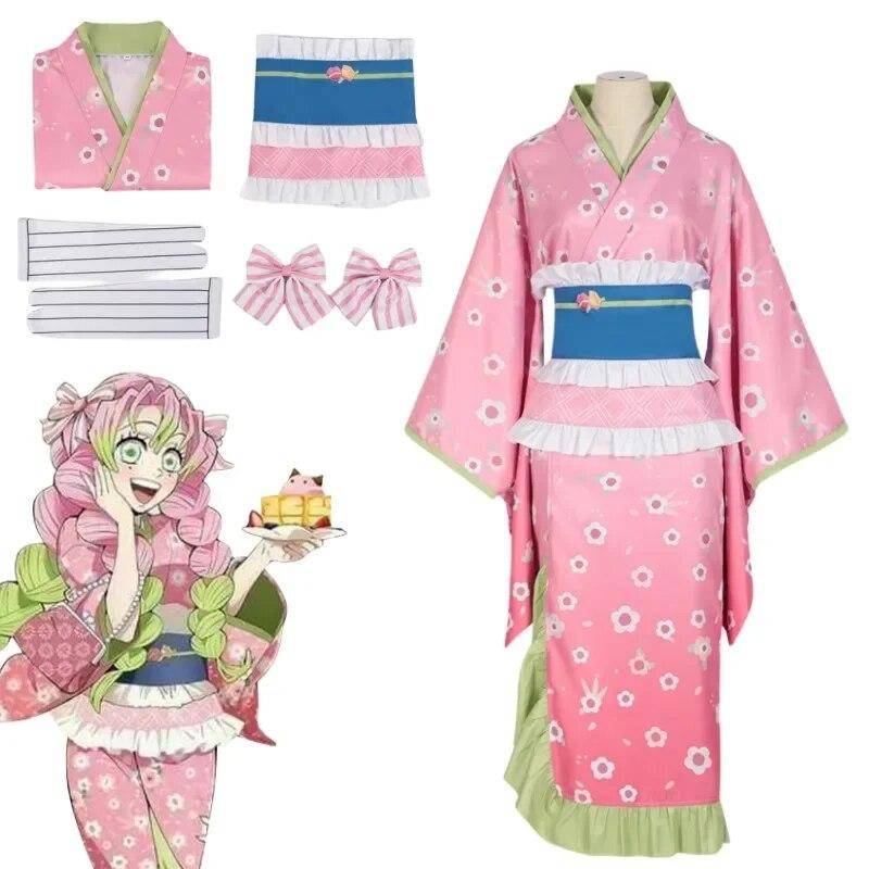 Ny Anime Kanroji Mitsuri Kimono Girdel för Kvinnor Flicka Halloweenfest Cosplay Kostym Rosa Uppträdande Uniform cm