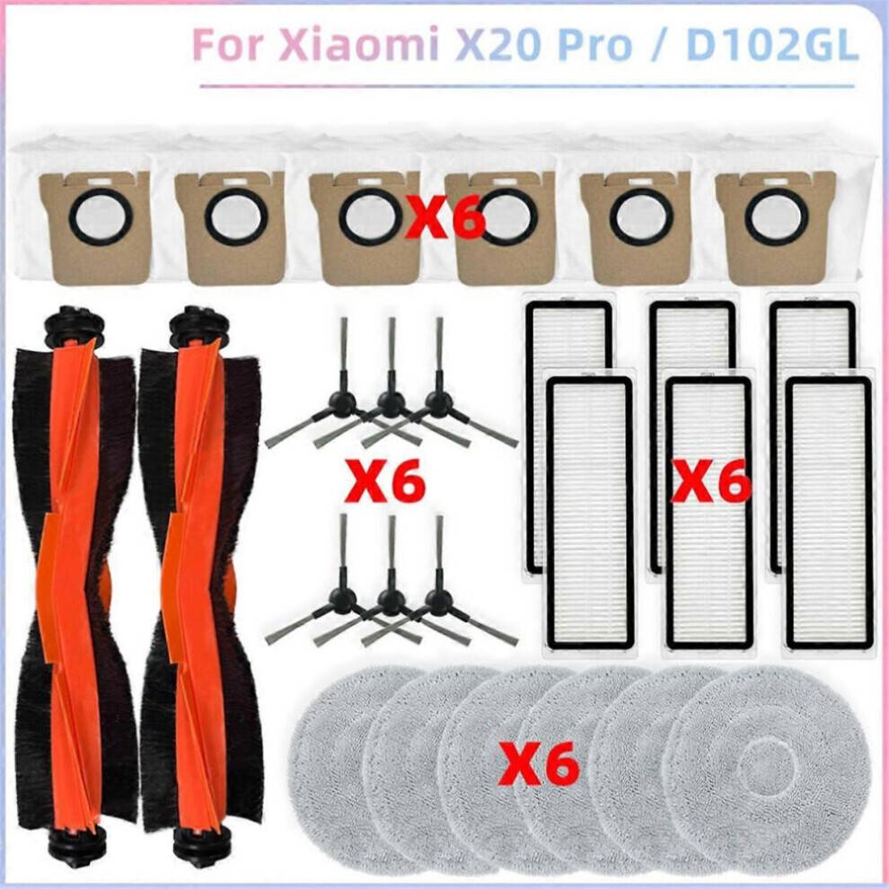 Reservedele kompatible med Xiaomi X20 PRO / D102GL robotstøvsugeren: hovedrulle, sidebørste, HEPA-filter
