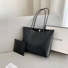 Mini Portable Crocodile Printed Crocodile Embossed Shoulder Tote Bag With Inner Pouch,For Women,Rookies & White-Collar Workers,For Lady,For Female,For - Black