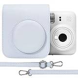 Aenllosi PU-läderfodral för Fujifilm Instax Mini 12/11 Instant Film Camera resväska med justerbar axelrem, Vit lera, Handväska organisatör