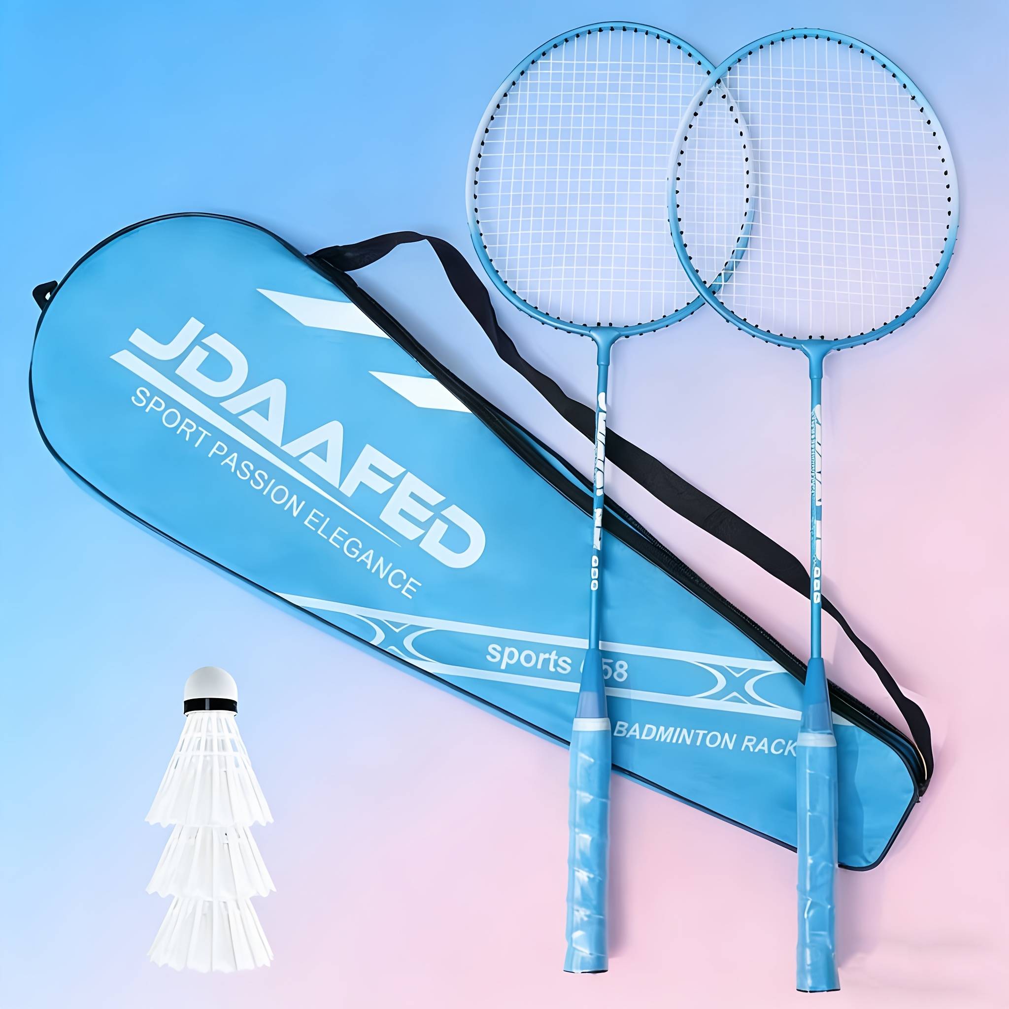TEMU Candy-colored Handle, High Strength And Toughness Feathers Suitable For Adult Beginners Badminton Sports Equipment Set (includes 3pcs Shuttlecocks And 1pc Carrying Bag 2pcs Grips)
