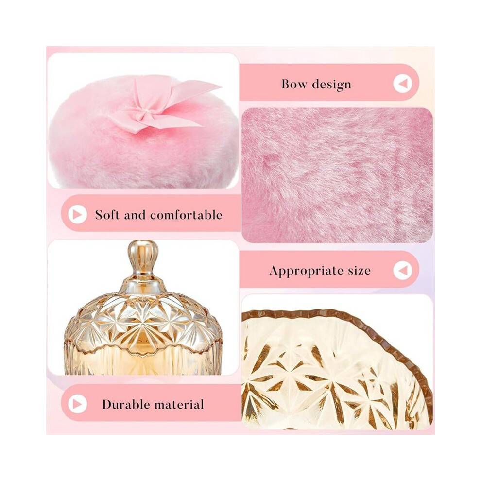 Large Body Powder Puff and Container Crystal Container Washable Reusable Velour Face Body Glitter Wet Dry Makeup(Amber)