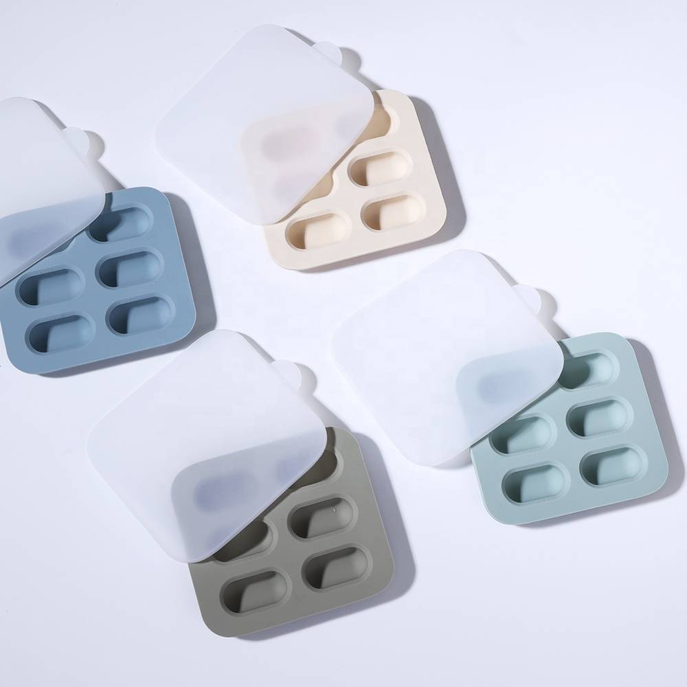 Custom New Baby Popsicle Molds Silicone Baby Food Freezer Tray Molds Mini 6 Cavity Silicone Ice Cube Tray With Cover Lid