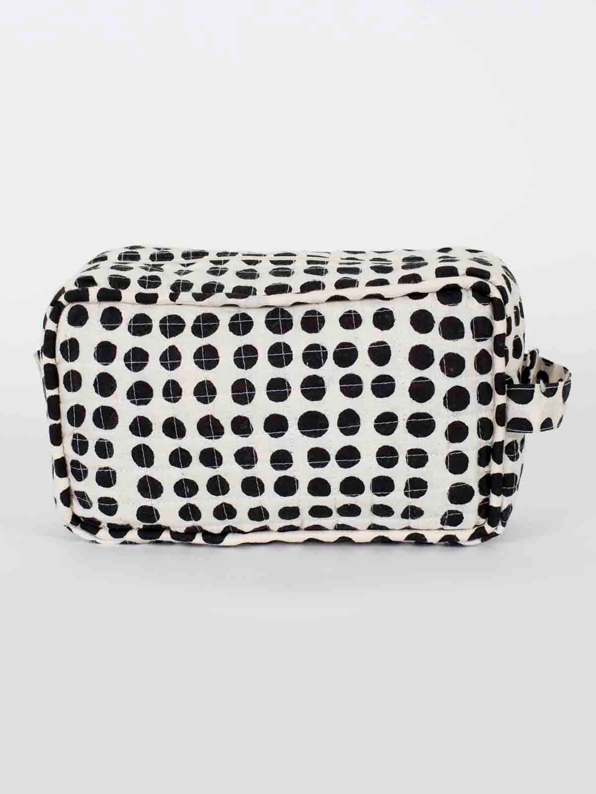 Toilettaske "Dots" (16 x 23) - Hvid med sorte bomber - Afroart
