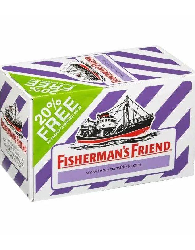 24 sk Sukkerfri Fisherman's Friend med Smag af Solbær og Mentol - Hel Æske 600 gram