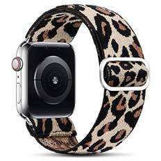 Elastisches Solo Loop Kompatibel mit Apple Watch Armband, Geflochtenes Muster Nylon Sport Armband für IWatch Series 6/SE/5/4/3/2/1 Strap,Beiger Leopard 38mm/40mm