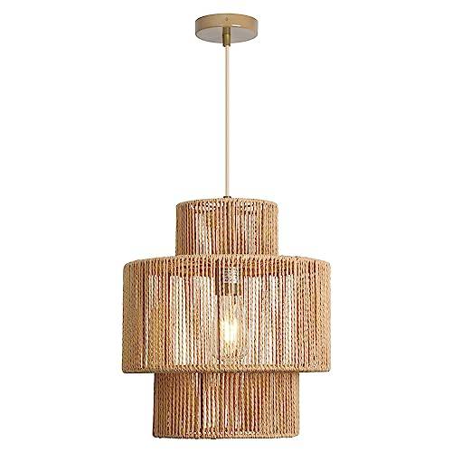 FORCOSO Hängelampe Rattan - Pendelleuchte Esstisch Vintage Hängeleuchte