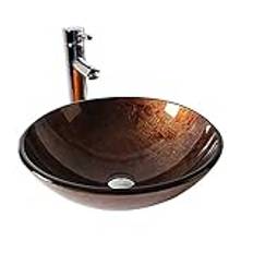 bathroom basin sink, glass vessel washing basin bowl set cloakroom basin tap and waste, d