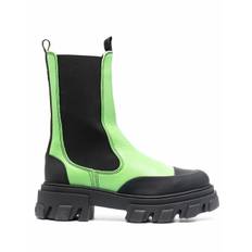 GANNI Leather Mid-Calf Chelsea Boots Flash Green (Size: 35) - End of Season Sale