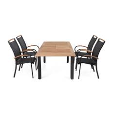 Hillerstorp HILLERSTORP NYDALA Bord 96x150-200 + 4 Karmstolar Teak/Svart - Matgrupper utomhus