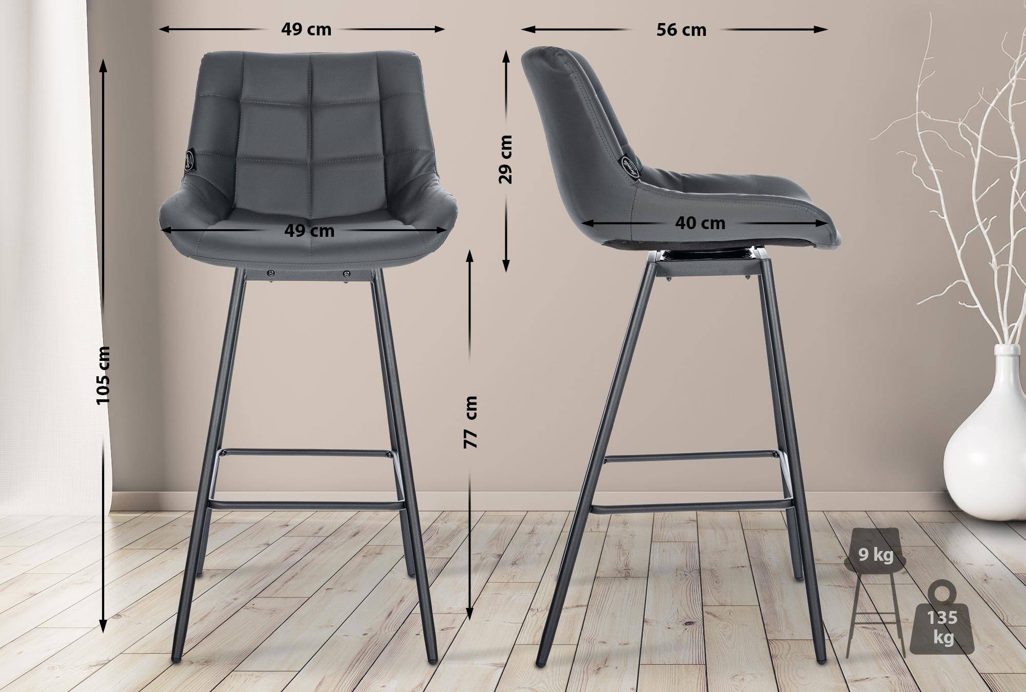 Sæt med 4 Weston drejelige barstole Kunstlæder, grå