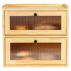 GUUSII HOME Brödkärl Trä Stor Ekologisk Brödlåda Köksbänk Stor Furu Brödförvaringslåda Retro dubbellagers Brödkärl XL 36x24x34cm för Brödförvaring Brödbehållare (Trä färg)