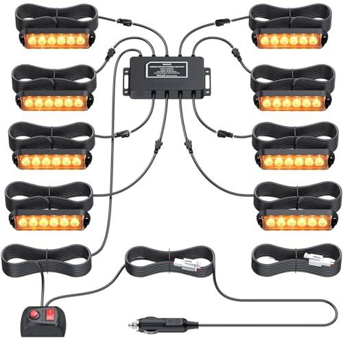 Justech 8-pack 6 LED-varningsljus främre blixt stroboskopjus Med universell huvudkontrollbox Lämplig för 12V/24V bil