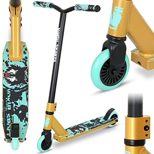 Stunt Scooter Joycruise Profi Scooters, Trick Stunt Roller für Jugendliche Kinder ab 6 Jahre Jungen Mädchen, Freistil Kick Scooter , 360 ° Lenkung Street Scooters (Schwarzes Gold)