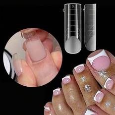 60 st Polygel tånagelformar Återanvändbara tånaglar Dubbla former fyrkantig form Lång pressning på tårna blank finish med fördesignad fransk linje för - Genomskinlig