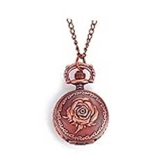 Générique Halsband klocka klocka hänge gusset klocka vintage stil koppar klaff mönster rosa präglad blomma, Brons