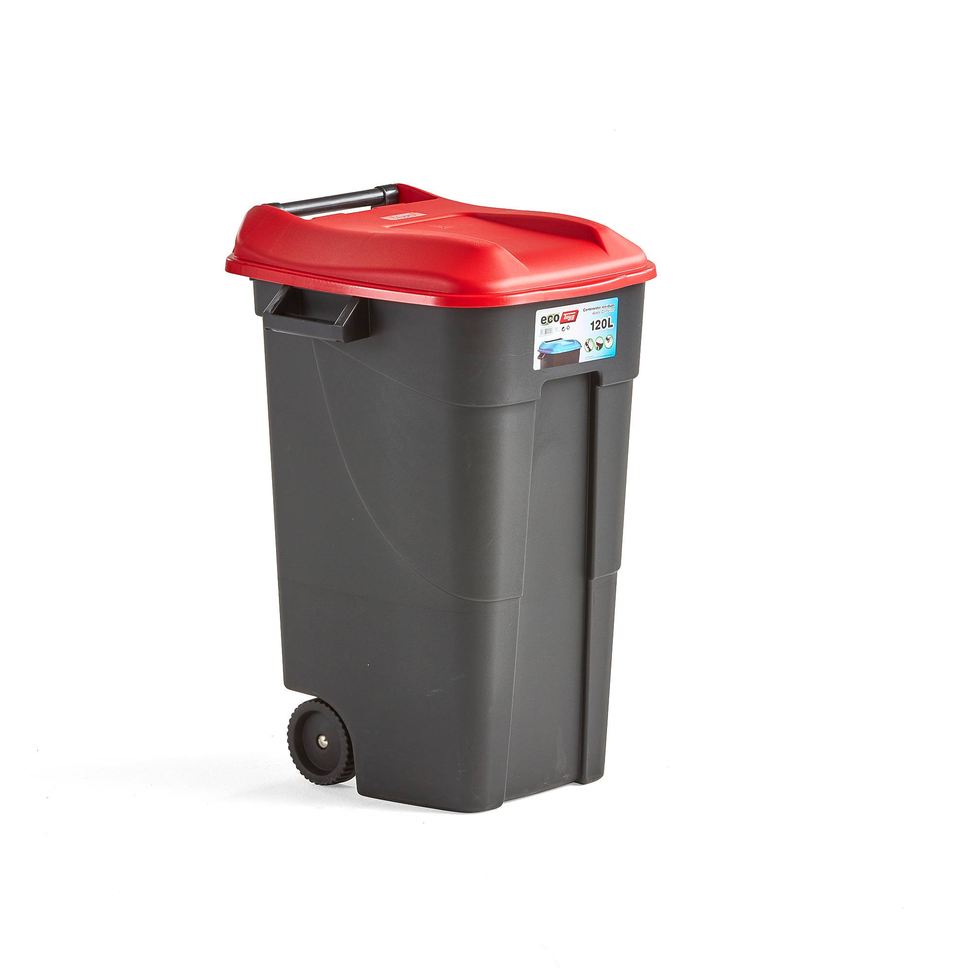 Avfallsbehållare LEWIS med lock, 120 liter, röd