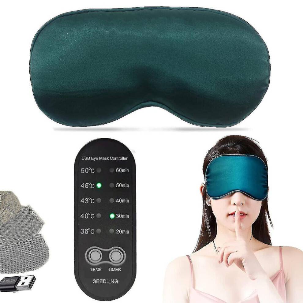 Opvarmet øjenmaske til tørre øjne, sovemaske, silkeøjenmaske, USB med varme- og tidsstyring (grøn)