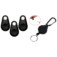Bluetooth Nøglefinder Sort - 3 stk Pakke med Yoyo-Snor Nøglering & Karabinhage