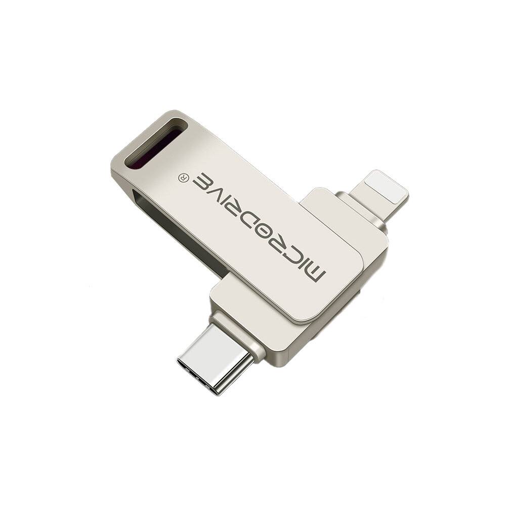 Mikrodriv TLO21 USB3.0 Flash-enhet Typ-C&iP Dual Interface 360° Rotation 64G/128G/256G Hög hastighet Dataöverföring för