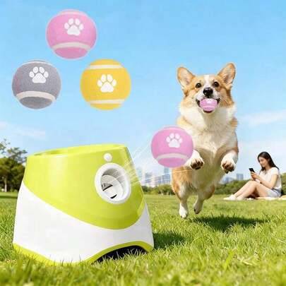 Tennisbollskastare hundleksak med tassavtrycksmönster, interaktiv träningsleksak för husdjur, lämplig för medelstora och stora hundar - Multifärgad (gul,rosa,grå)