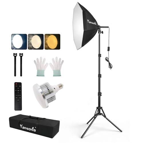 Softbox belysningsset 20 x 20 tum professionell fotostudio ljus – 95 W LED-lampa (3 000–7 500 K) för fotografering, videoinspelning, porträtt och livestreaming – komplett set med softbox