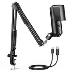 FIFINE USB Microphone Kit with Mute Button, Podcast Microphone with Boom Arm Stand for PC Computer, Studio Condenser Mic for Streaming Recording Vocal VoiceOver-T669PRO1