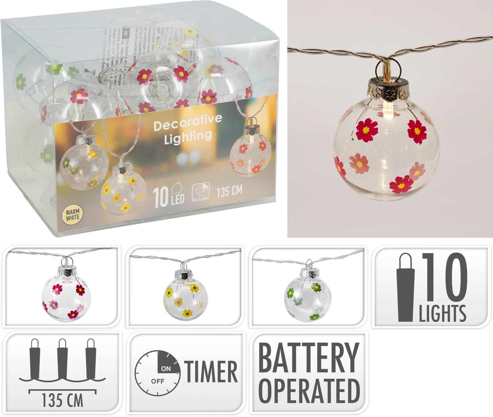 Ljusslinga blommiga kulor 10-LED