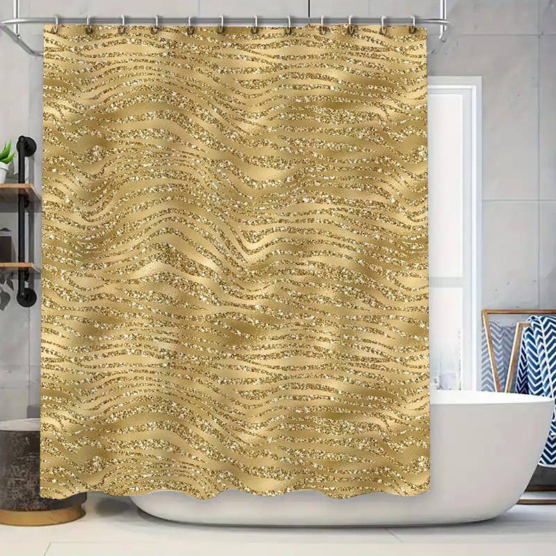 Lyxigt duschdraperi i guld med glittrande skimmer: Uppgradera din badrumsinredning idag beige