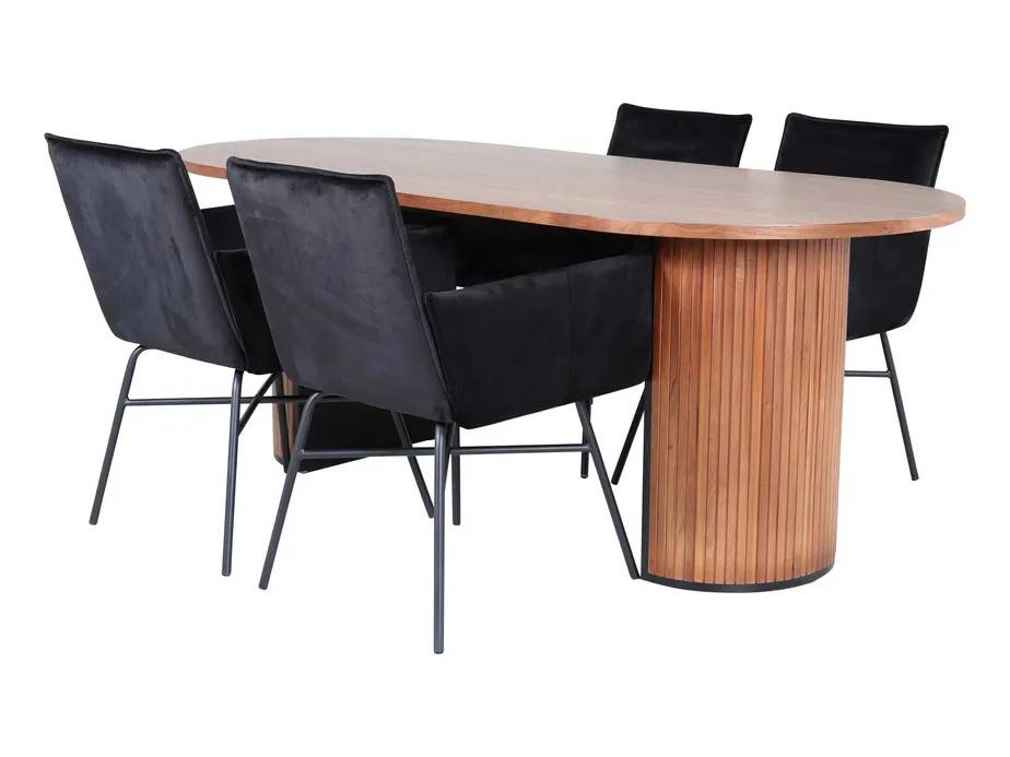 Venture Design Bianca & Petra spisegruppe Sort/natur 4 stole og borde 200 x 90 cm