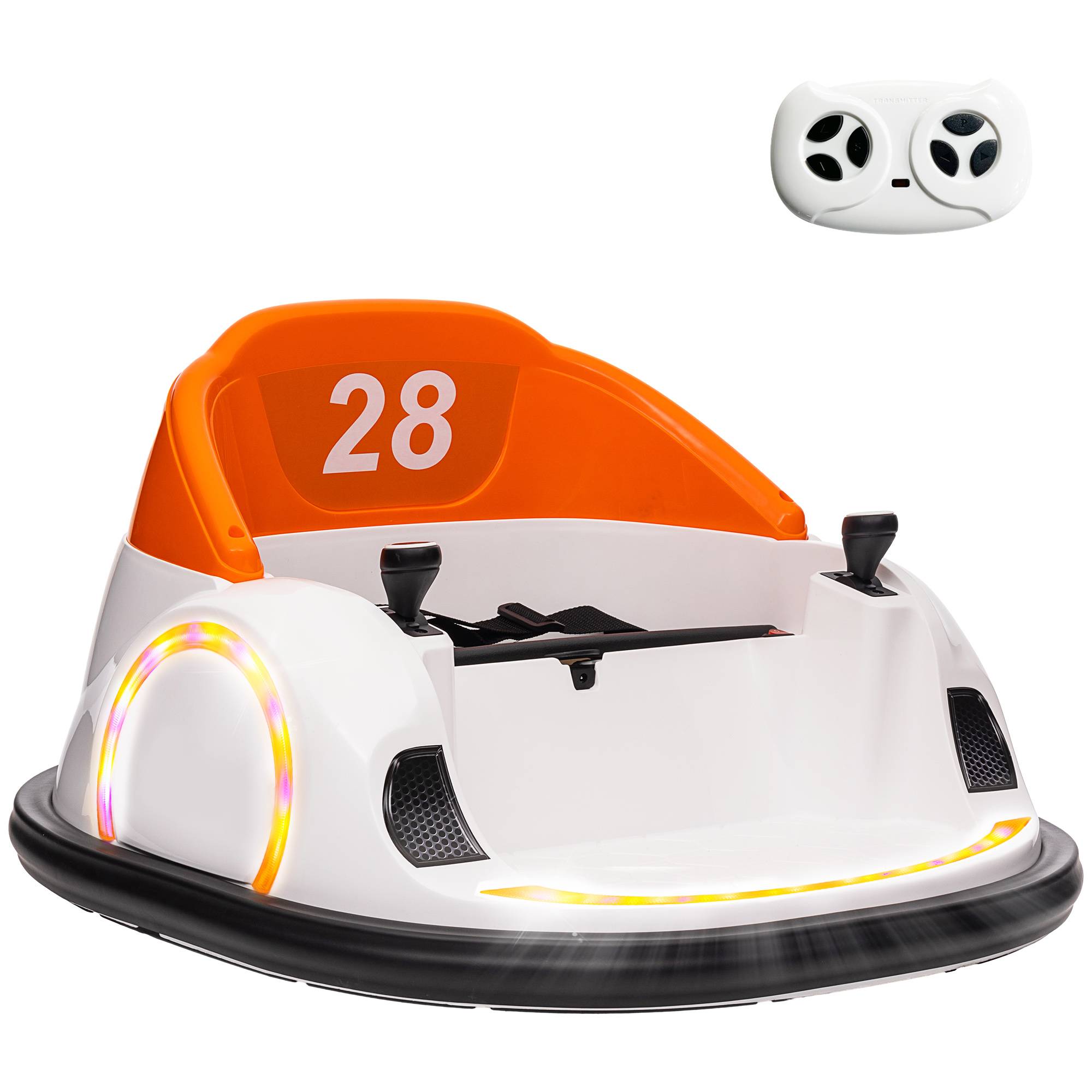 AIYAPLAY 360° Rotation Kids Bumper Car, 12V Waltzer Car with Remote Control, Dual Joysticks, Music Lights - Orange Aosom UK