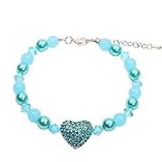 HCHGJKN Basic Hundhalsband Pearls Pet Dog Necklace Cat Collar Rhinestones Heart Charm Pet Puppy Jewelry for Female Dogs Cats Small Medium(Blu,S)