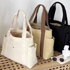 Large Capacity Canvas Shoulder Bag Woman Work Out Commuting Student Bags Unlined Load Book Cloth Bag Wear Resistant Bags