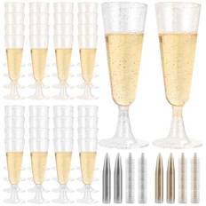 CYEER Champagneglas i plast, 100 stycken, 160 ml plast champagneglas, engångs, stapelbara champagneglas för bröllop, födelsedagar, fester, bal och jul
