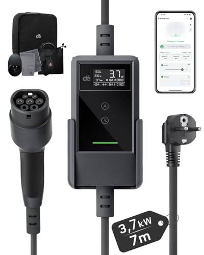 dé 3,7kW Elbilsladdare Typ 2 Schuko med App 7m, Laddkabel Elbil 1 Fas