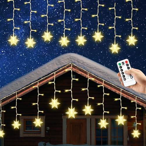 AUAUY Ljusslingor med snöflingor, 4 meter, 96 LED-lampor, vattentät koppartråd, ljusslinga för jul, bröllop, sovrum, fest, födelsedag, högtid, dekoration för inomhus- och utomhusbruk, varmt vitt ljus